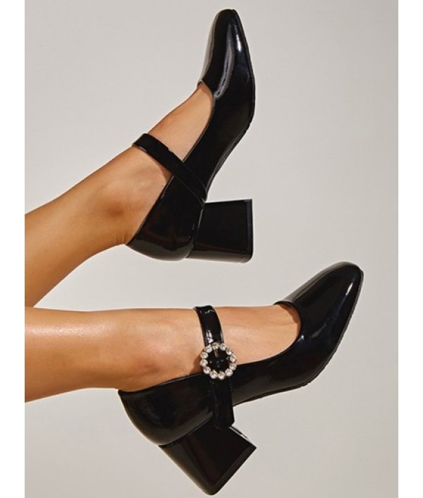 Metal Detail Chunky Heeled Mary Jane Shoes