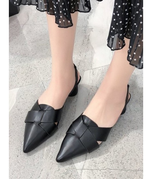 Pointed Toe Cross Block Heel Sandals