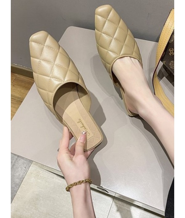 Quilted Rhombic Flat Mules Sandals