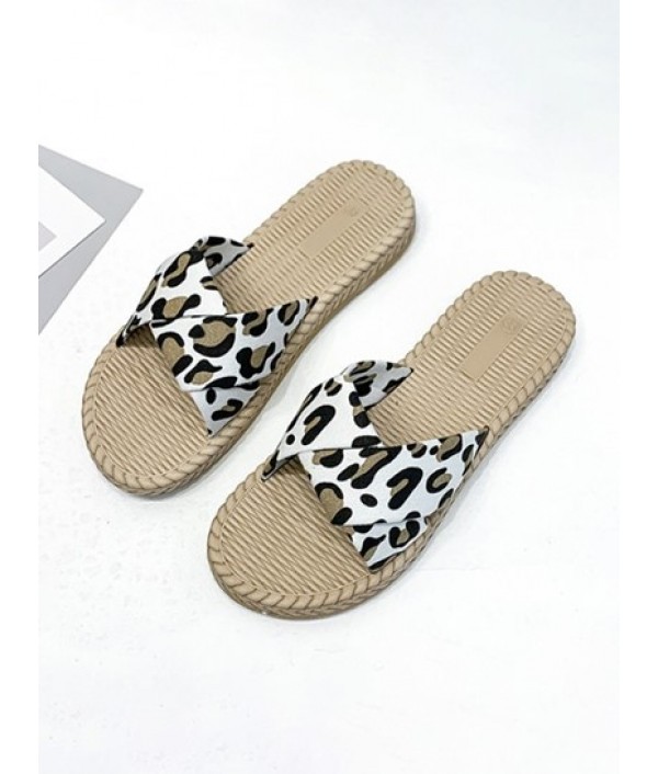 Zebra-stripe Print Cross Strap Flat Espadrilles Sandals