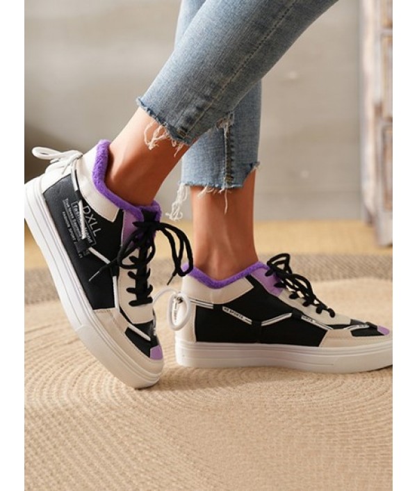 Letter Drawstring Fleece Lined Sneakers