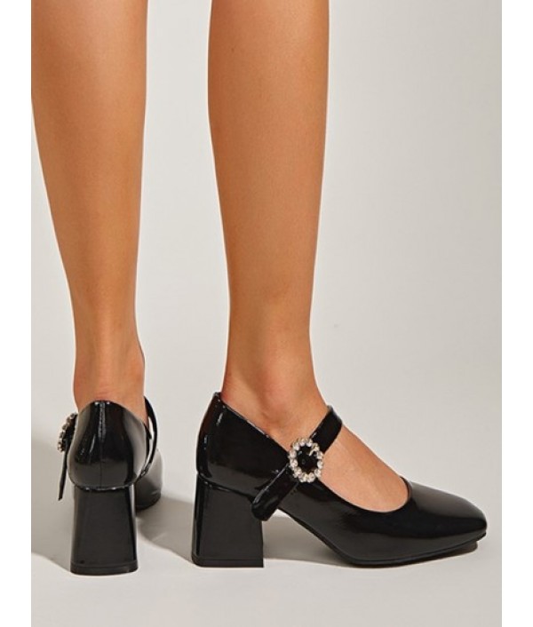Metal Detail Chunky Heeled Mary Jane Shoes