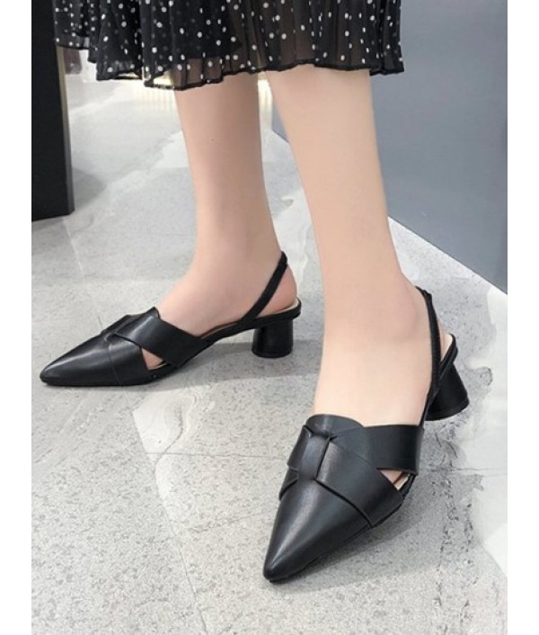 Pointed Toe Cross Block Heel Sandals