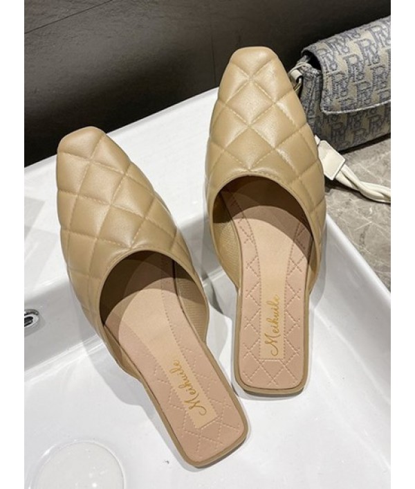 Quilted Rhombic Flat Mules Sandals