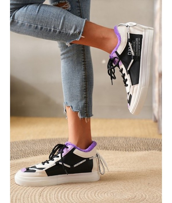 Letter Drawstring Fleece Lined Sneakers