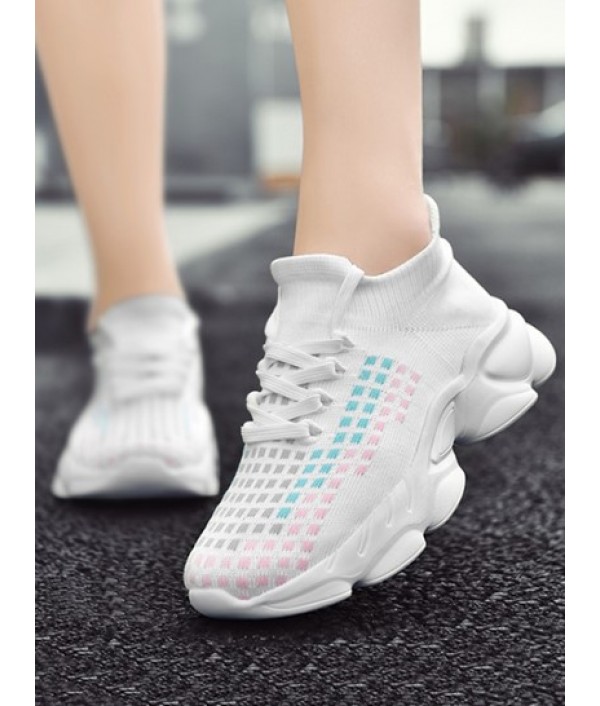 Gingham Pattern Knitted Chunky Sneakers